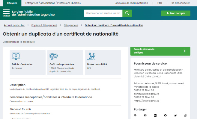 Les demandes de duplicatas de certificats de nationalité désormais disponibles en ligne